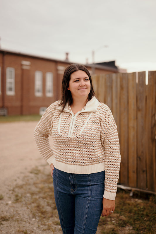 Elan 1/4 zip Natural Cardigan