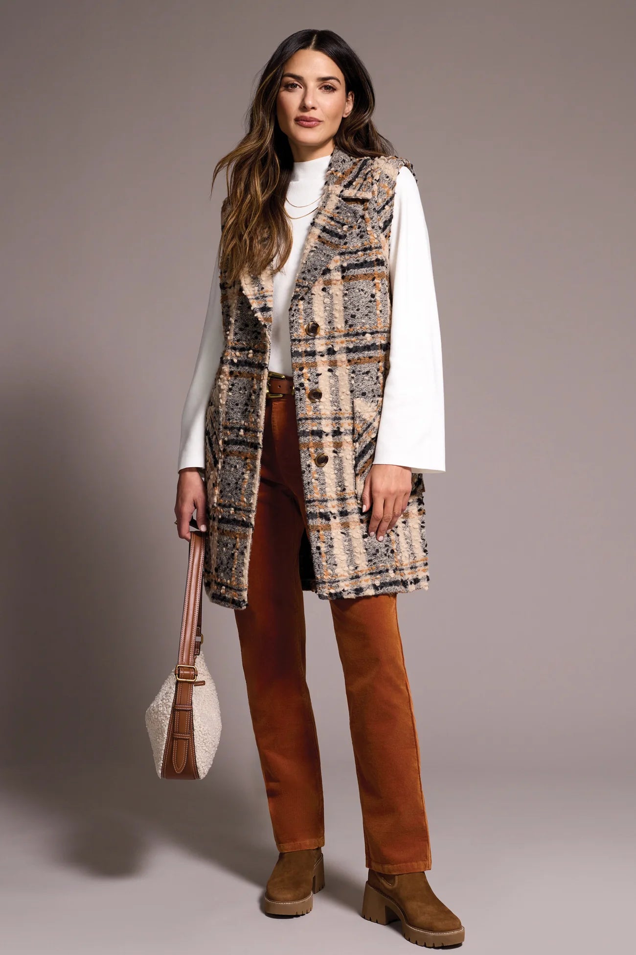 Tribal Long Plaid Vest