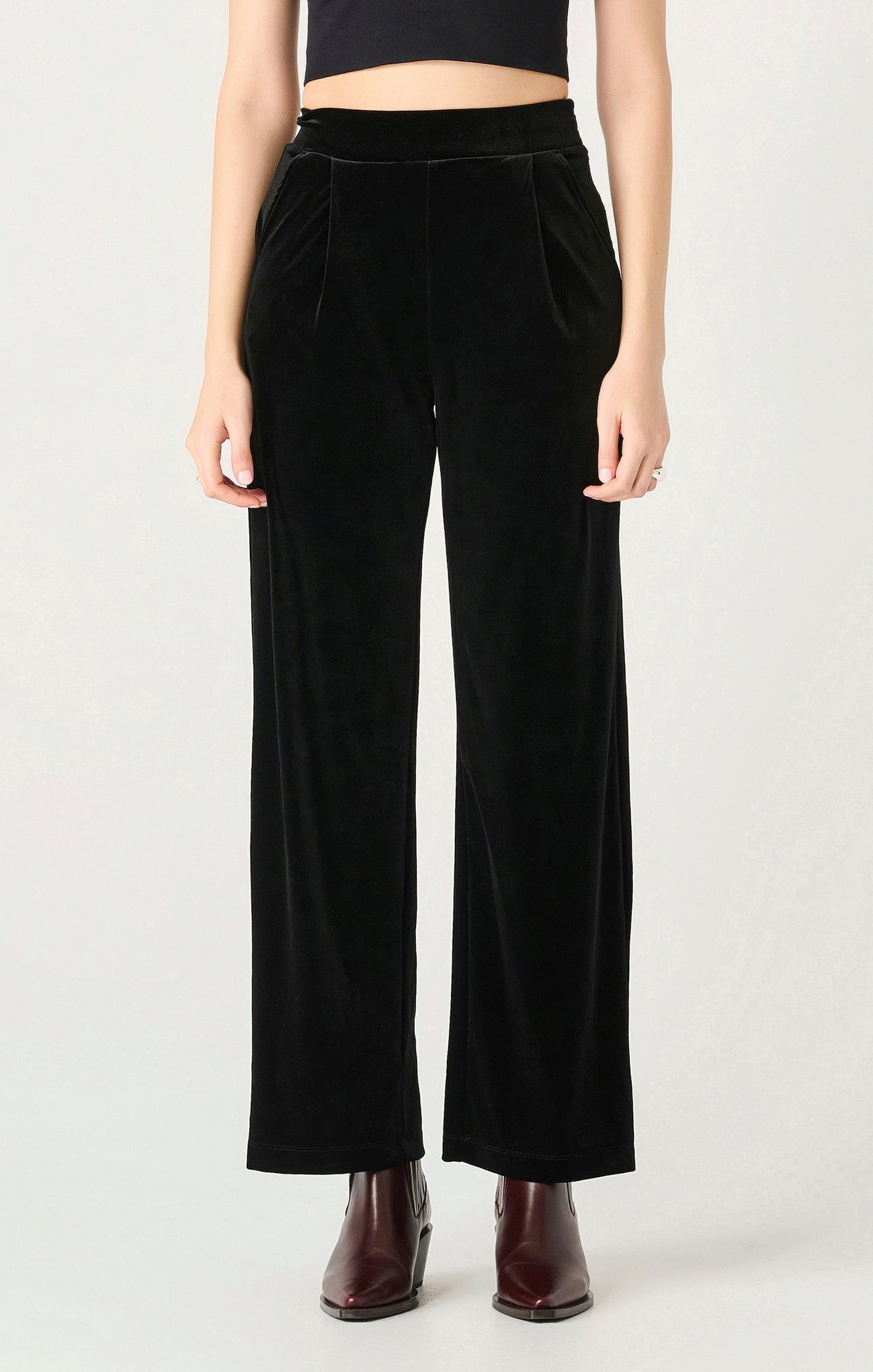 Black Wide Leg Velour Pant