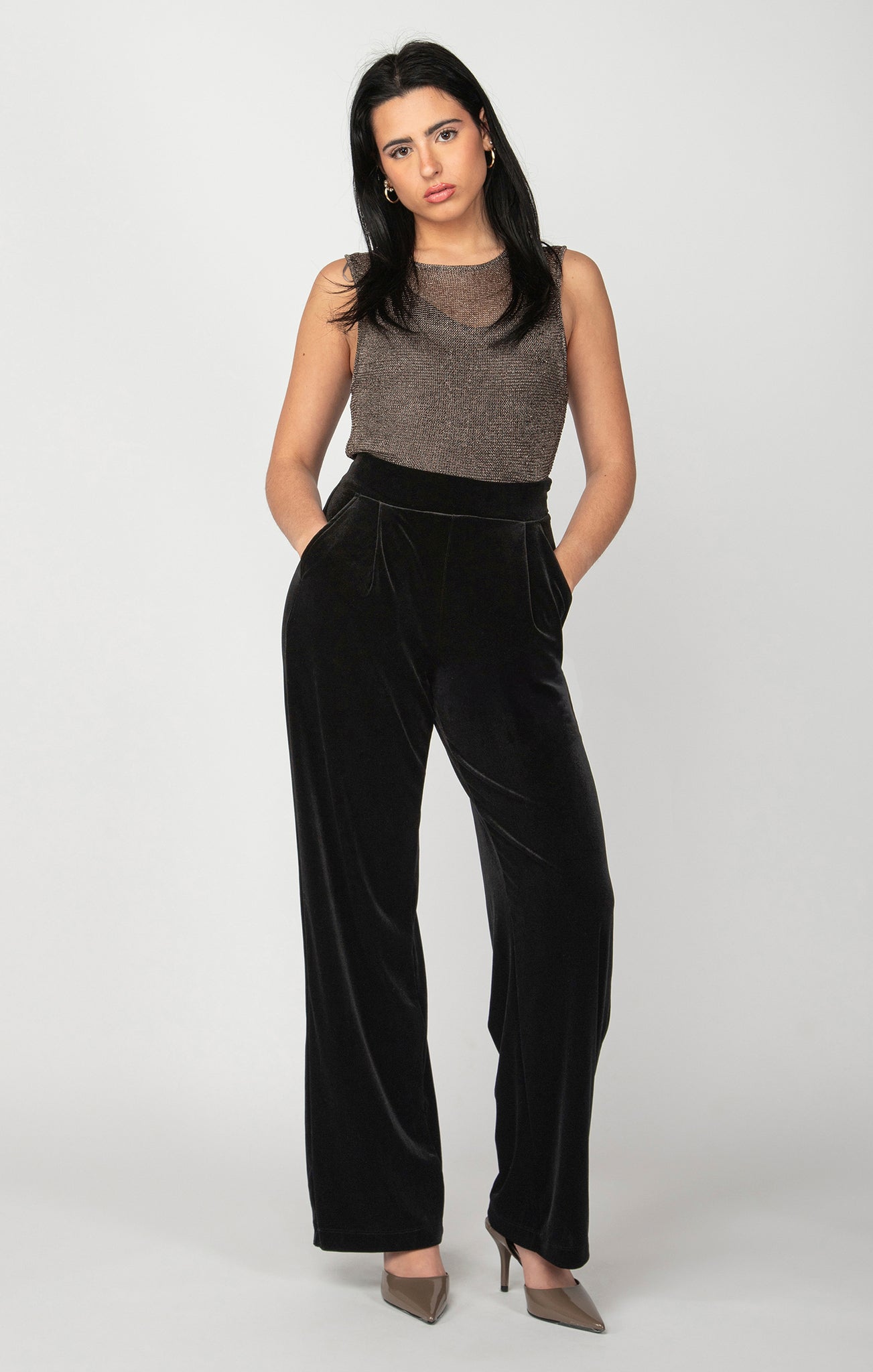 Black Wide Leg Velour Pant