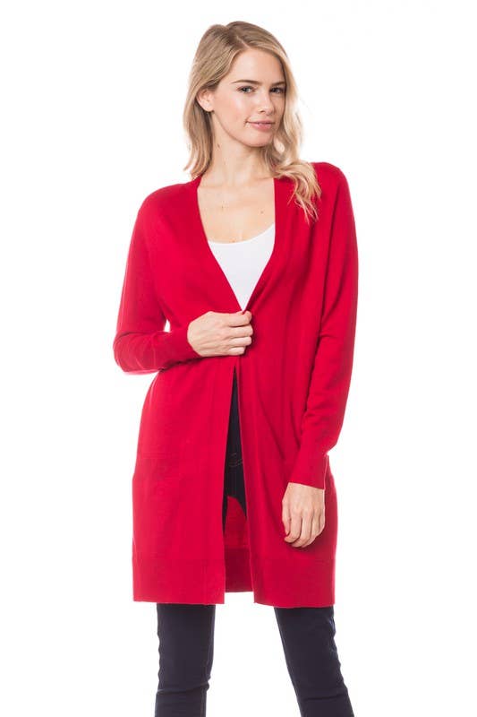 Long Cardigan with Pockets RED