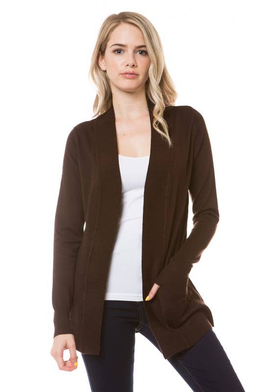 Open Front Sweater Cardigan: Brown