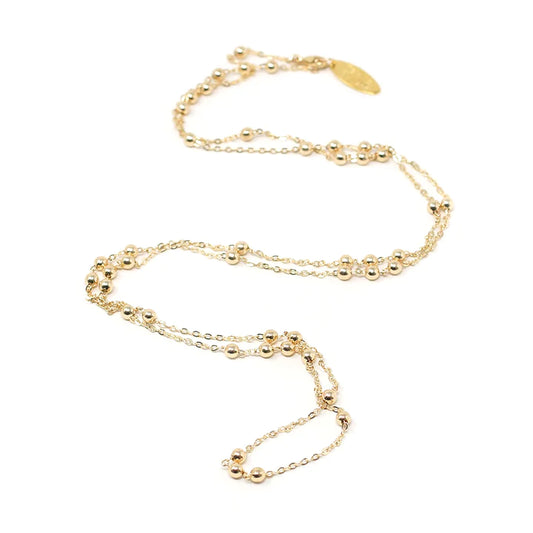 Extra Long Gold Beaded Chain Necklace