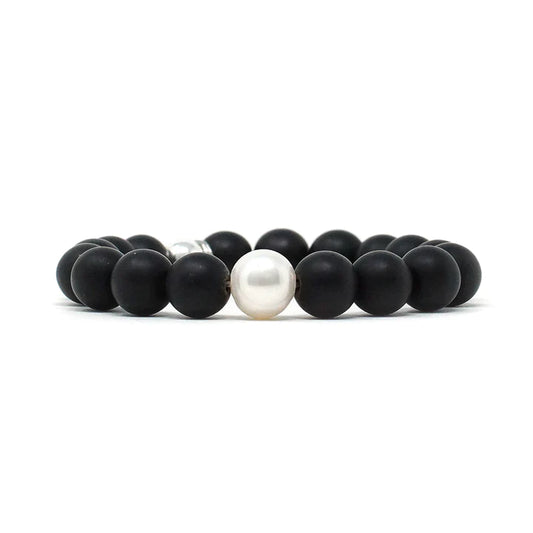 Mixed Natural Stone Bracelet - Pearl+Onyx