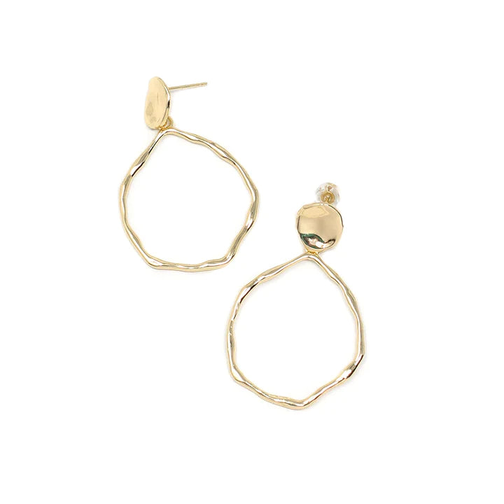 Gold Post Hammered Hoop Earrings